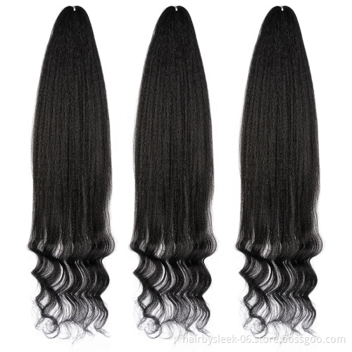 55 inches yaki straight hair with button curly straight wave with curly braiding hair bundles Synthetic Braiding hair extension